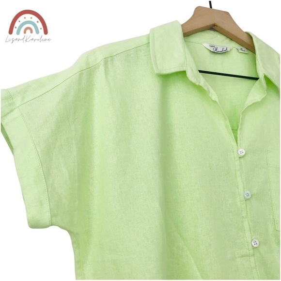 New! Linen Button Down Lime Oversized Camp ShirtTop - Picture 6 of 11